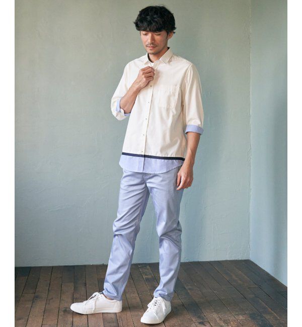 ikka「7分袖オックス裾切り替えシャツ」|シャツ・ブラウス|