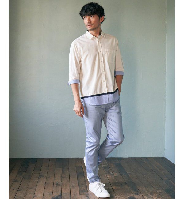 ikka「7分袖オックス裾切り替えシャツ」|シャツ・ブラウス|