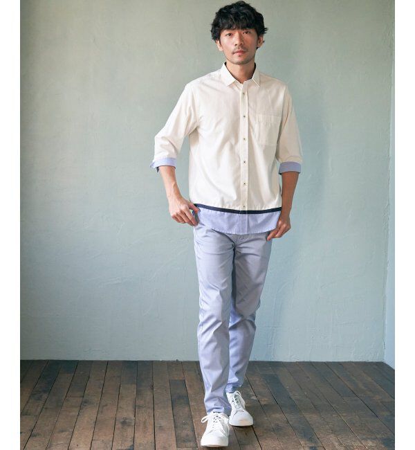 ikka「7分袖オックス裾切り替えシャツ」|シャツ・ブラウス|