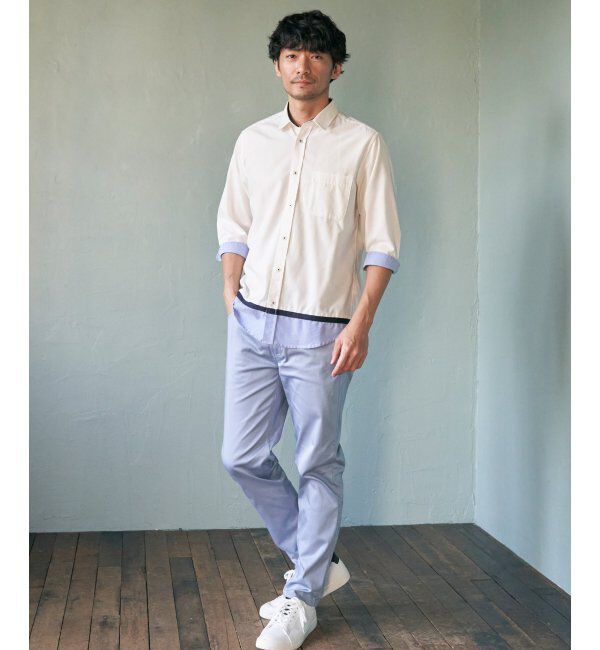 ikka「7分袖オックス裾切り替えシャツ」|シャツ・ブラウス|