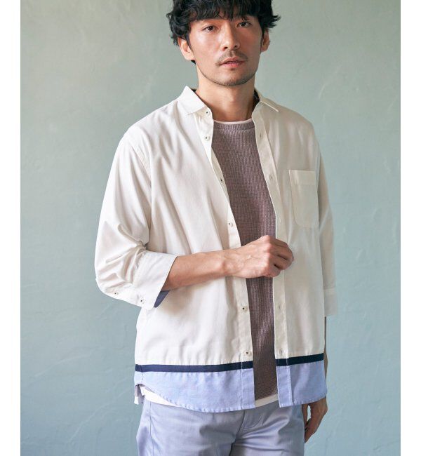 ikka「7分袖オックス裾切り替えシャツ」|シャツ・ブラウス|