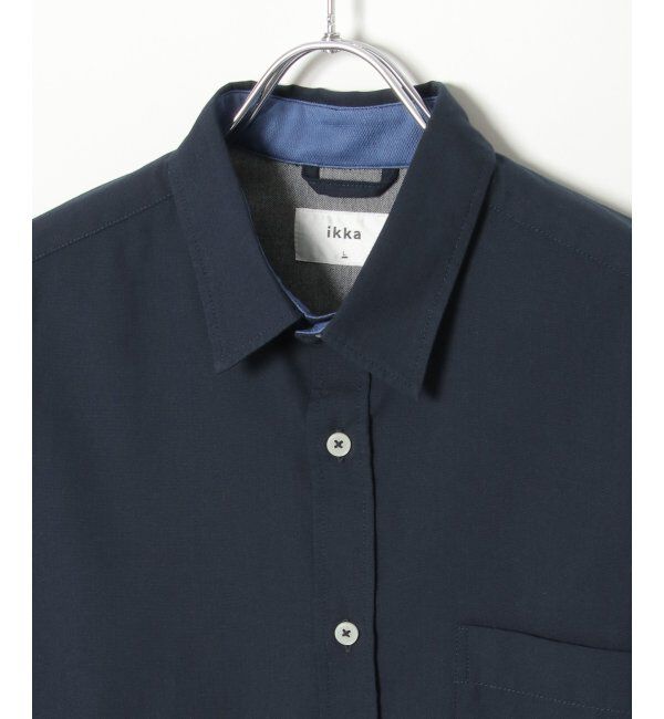 ikka「7分袖オックス裾切り替えシャツ」|シャツ・ブラウス|