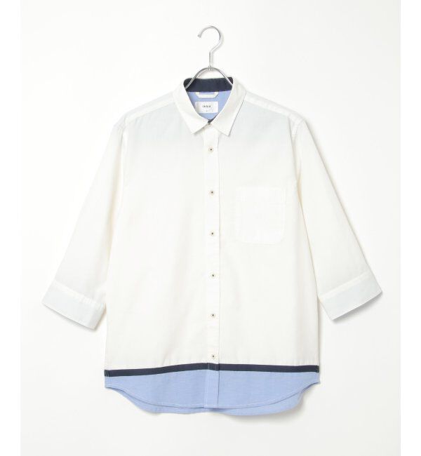 ikka「7分袖オックス裾切り替えシャツ」|シャツ・ブラウス|