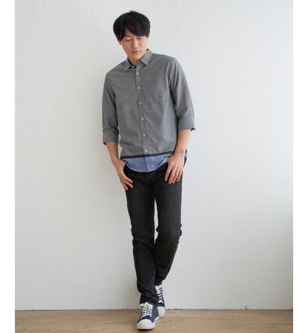 ikka「7分袖オックス裾切り替えシャツ」|シャツ・ブラウス|