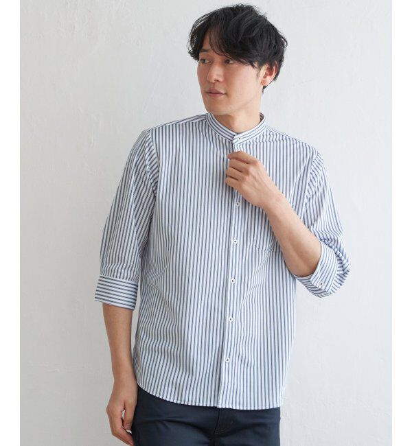 ikka「7分袖イージーケアバンドカラーシャツ」|シャツ・ブラウス|