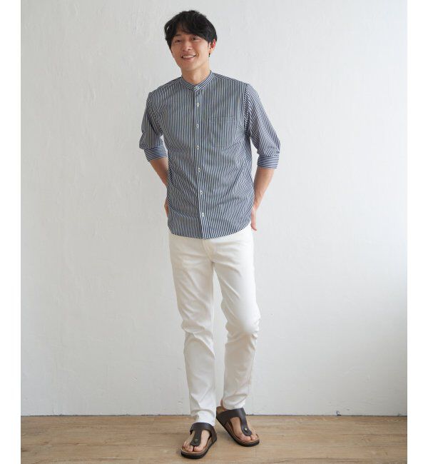 ikka「7分袖イージーケアバンドカラーシャツ」|シャツ・ブラウス|
