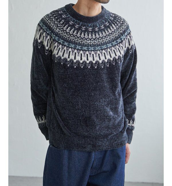 ikka「モール求心柄ニット」|プルオーバー|ネイビーブルー