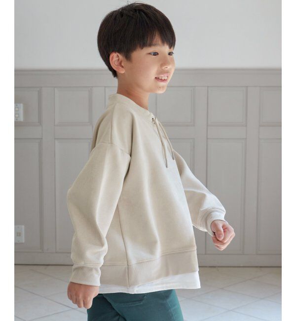 ikka kids「【親子おそろい】GOKU楽フェイクスエードルーイカラーレイヤードプルオーバー（120~160cm）」|Tシャツ・カットソー|