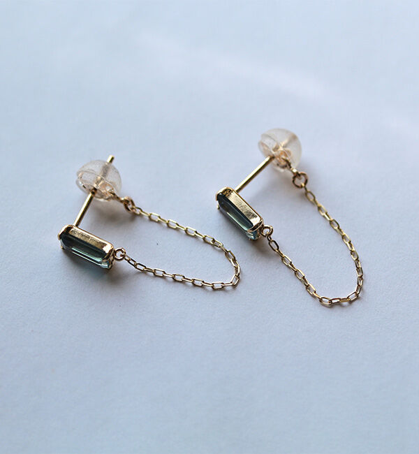  「ロンドンブルートパーズ チェーンフープ ピアス | K10YG」|ピアス|