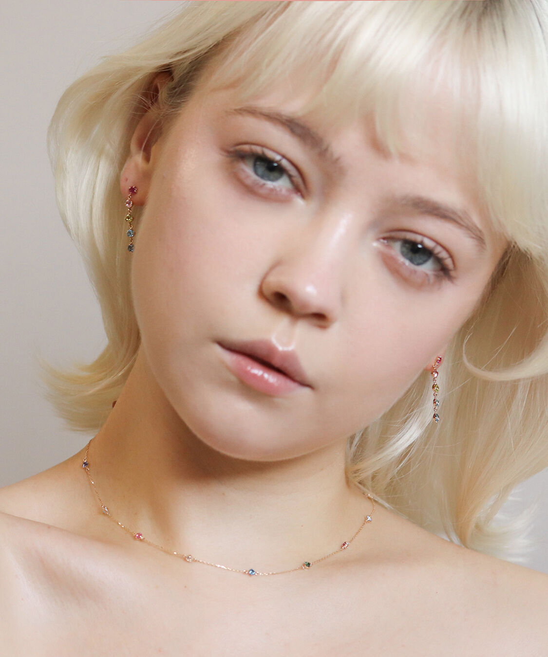  「マルチカラー ストーン ピアス | K10YG」|ピアス|