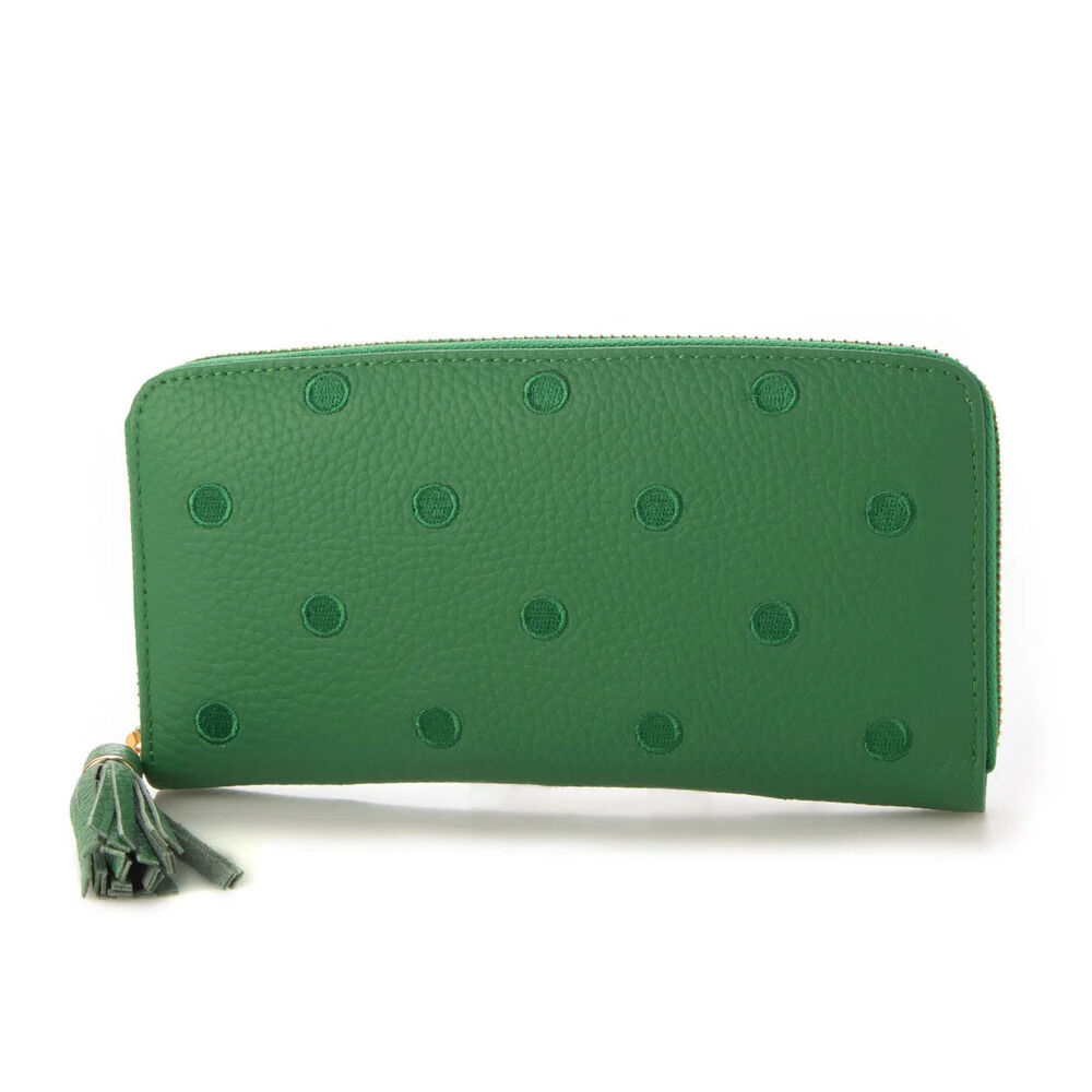 BACKYARD FAMILY「perche ペルケ 財布 08-06-02970 通販 牛革ドット刺繍ラウンド長財布 長財布」|その他|グリーン1