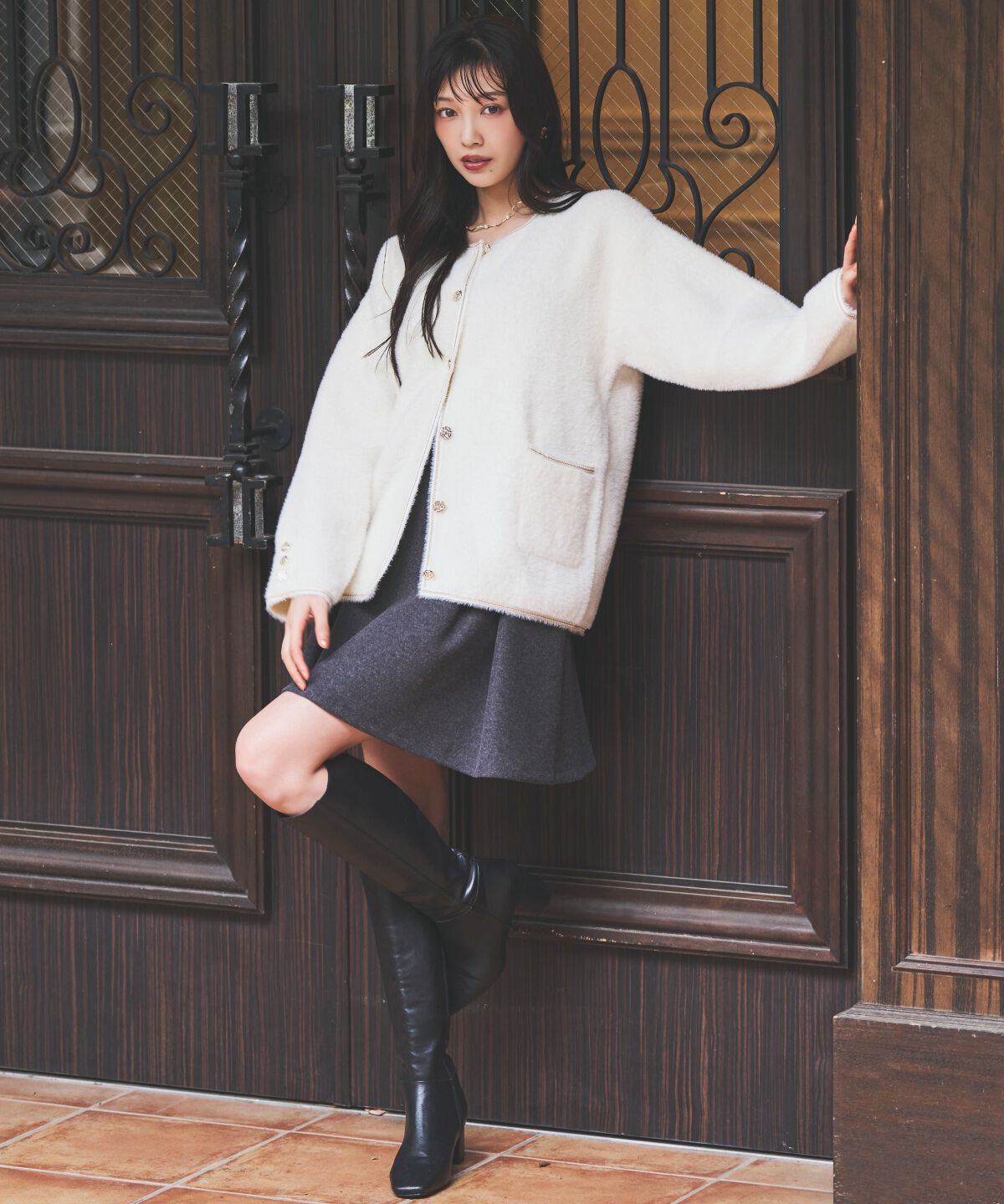 アンドクチュール「ベルト付きボックスミニスカート」|台形|