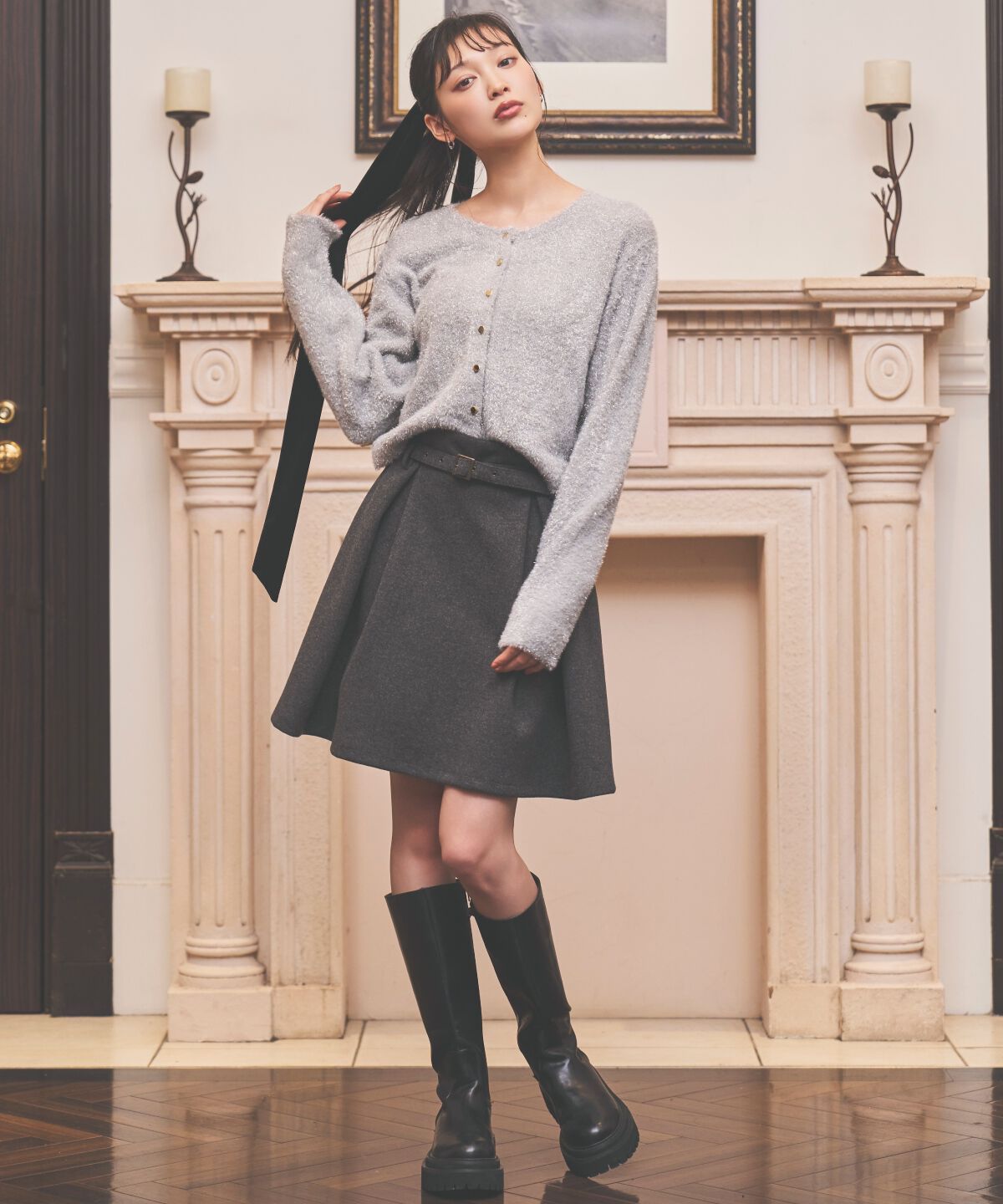 アンドクチュール「ベルト付きボックスミニスカート」|台形|