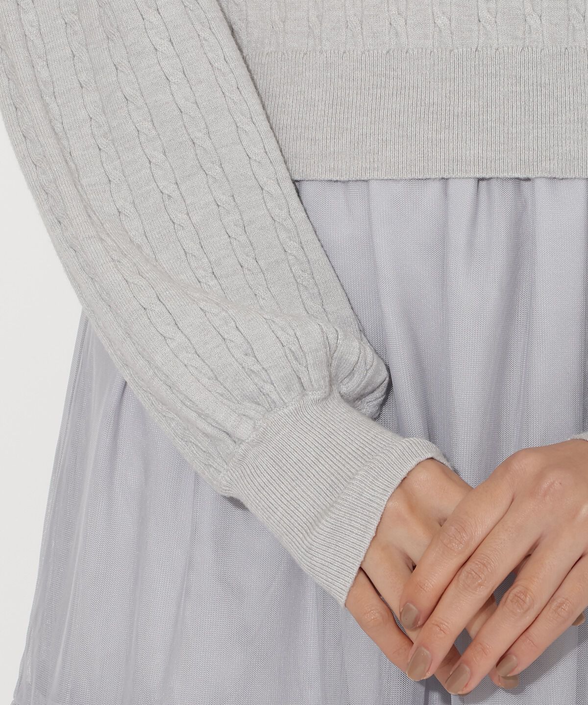 アンドクチュール「シャツ襟ケーブルニット」|ニット・セーター|