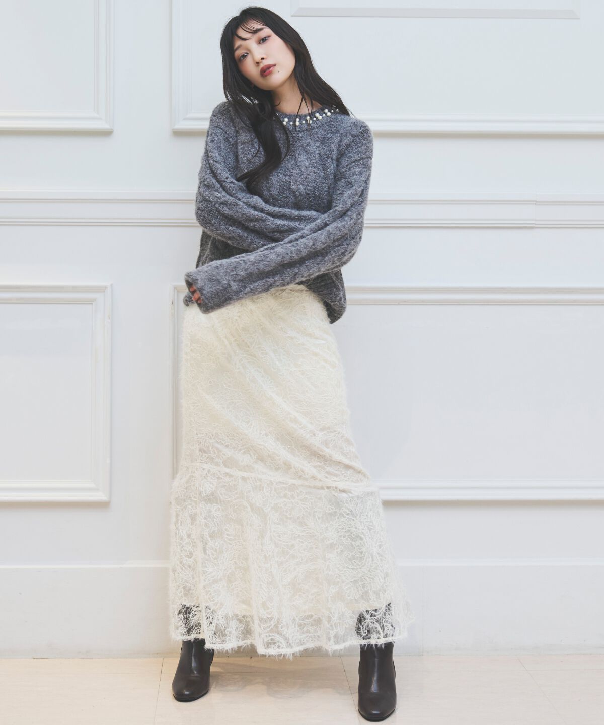 アンドクチュール「へアリーレースマーメイドスカート」|フレア|