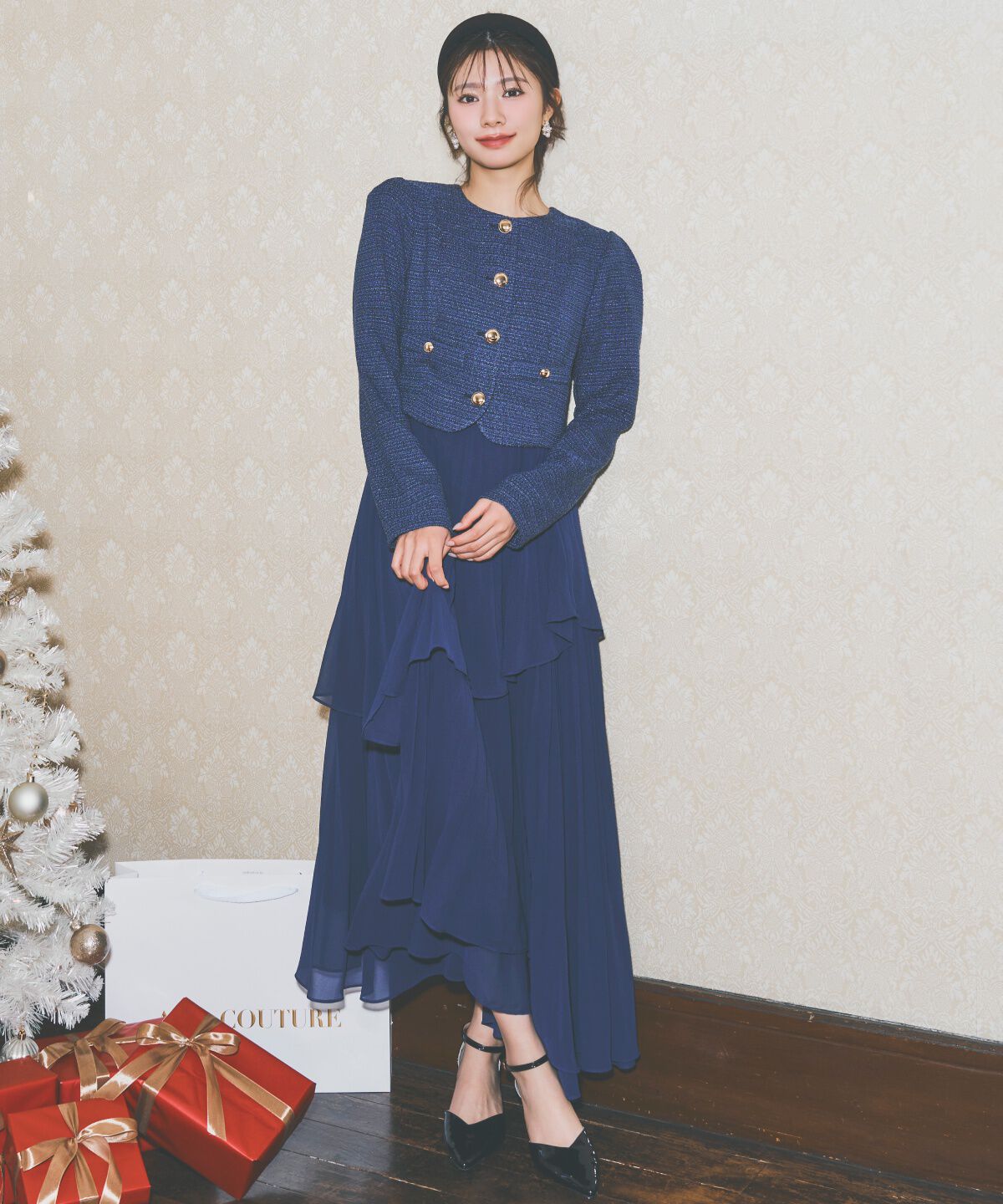 アンドクチュール「ツイードジャケットドッキングワンピース」|ワンピース|