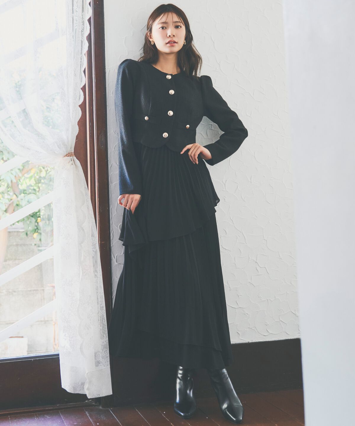 アンドクチュール「ツイードジャケットドッキングワンピース」|ワンピース|