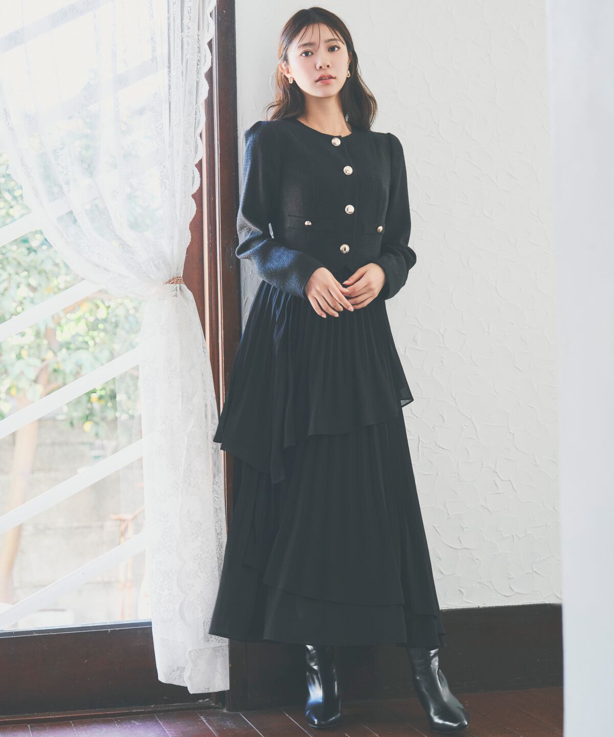 アンドクチュール「ツイードジャケットドッキングワンピース」|ワンピース|