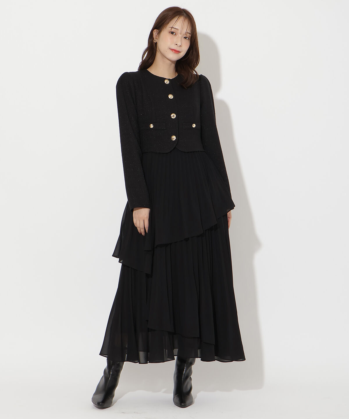 アンドクチュール「ツイードジャケットドッキングワンピース」|ワンピース|