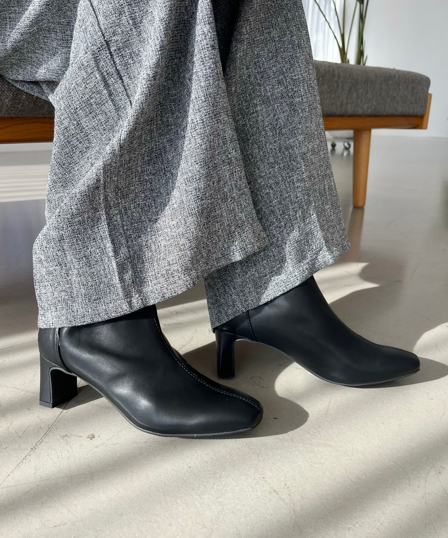 ORiental TRaffic「【 美脚 】 ストレッチ ヒール バックジップ ブーツ / 51423」|ショートブーツ|