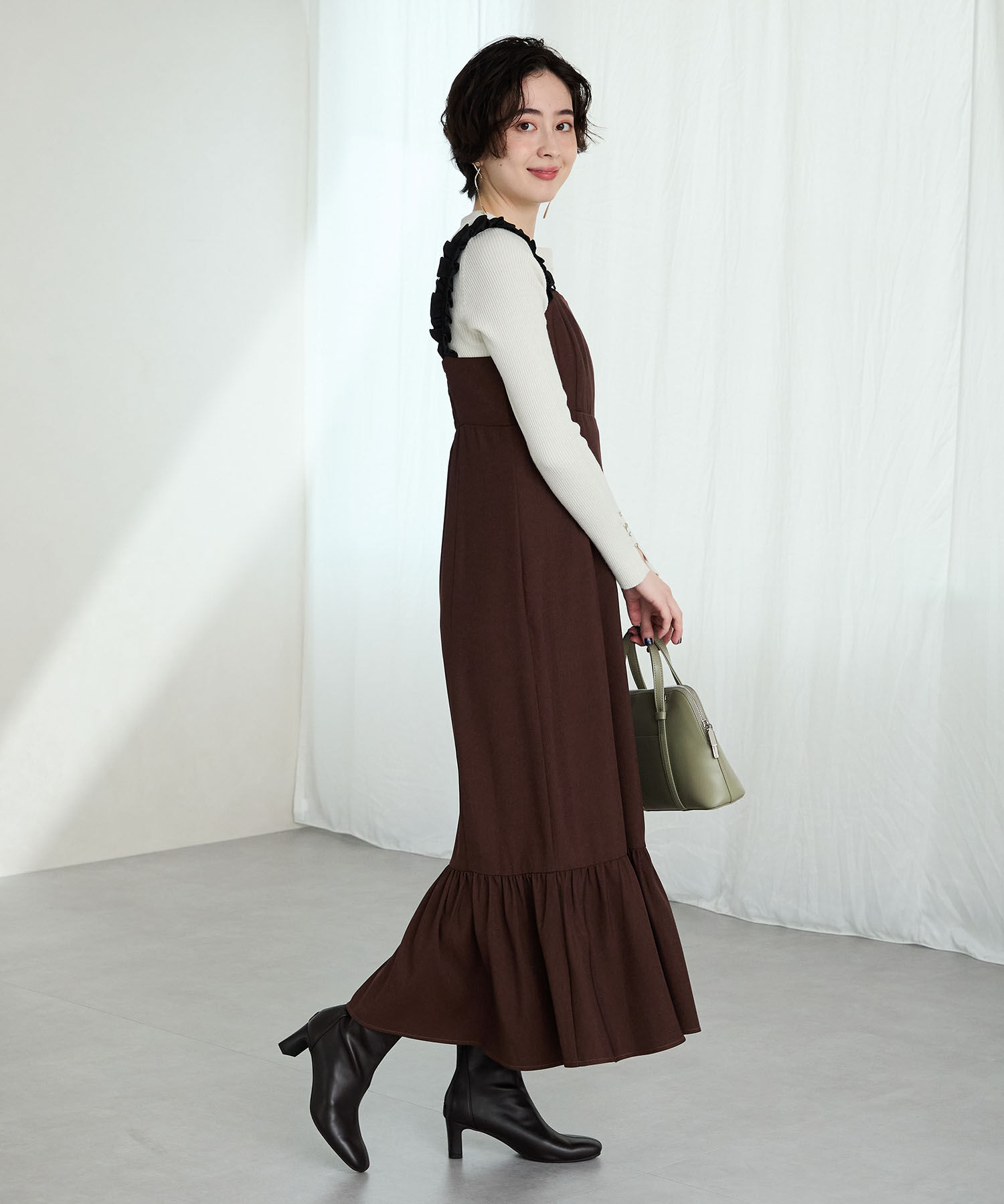 ORiental TRaffic「【 美脚 】 ストレッチ ヒール バックジップ ブーツ / 51423」|ショートブーツ|