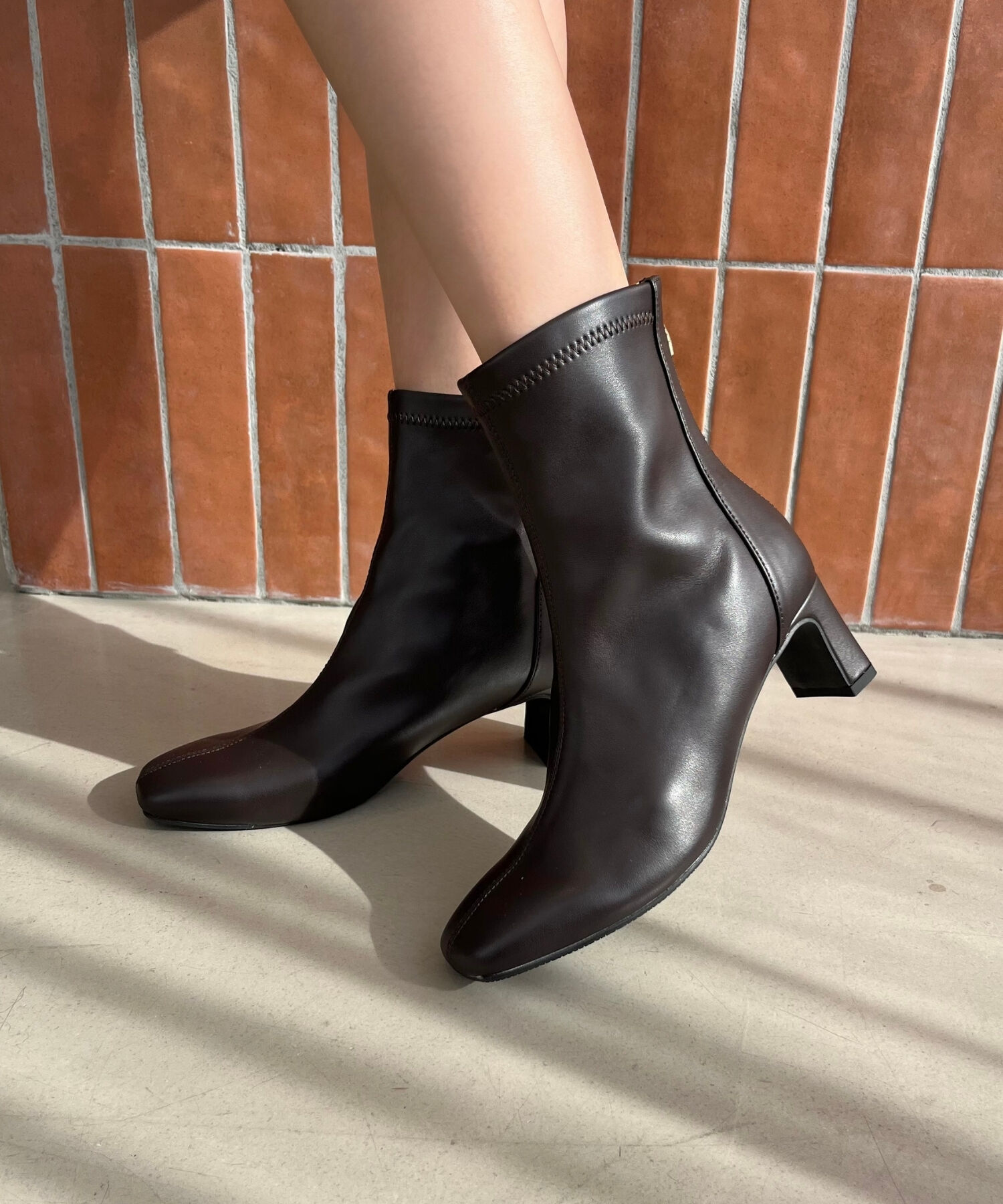 ORiental TRaffic「【 美脚 】 ストレッチ ヒール バックジップ ブーツ / 51423」|ショートブーツ|