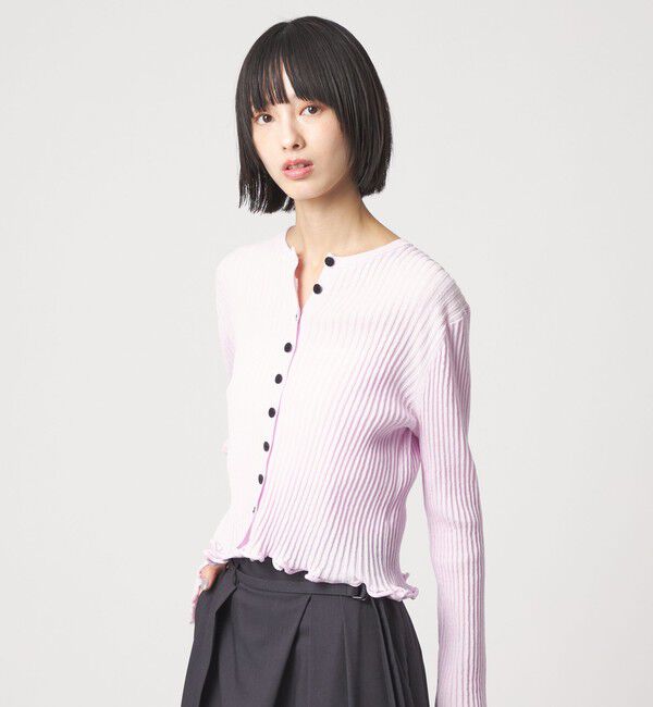 EMMEL REFINES「＜EMMEL REFINES＞EM HW リブボタン ウェーブヘム カーディガン」|カーディガン|LT.PINK