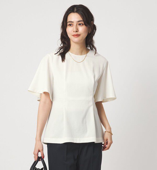 UNITED ARROWS green label relaxing「［size SHORTあり］サラフール タック ブラウス ストレッチ 接触冷感 UVカット」|シャツ・ブラウス|OFF WHITE