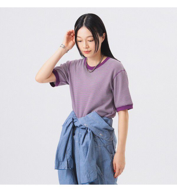 BEAMSBOY「【別注】Healthknit / ワッフル ボーダー Tシャツ」|Tシャツ・カットソー|PURPLE/OFF