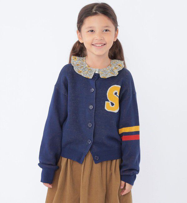 SHIPS KIDS「SHIPS KIDS:100～130cm /〈手洗い可能〉ジャカード レタード カーディガン」|カーディガン|ネイビー