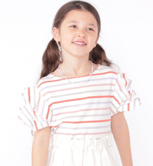 SHIPS KIDS「SHIPS KIDS:100～130cm / オーガニック コットン フリル スリーブ TEE」|Tシャツ・カットソー|ピンク