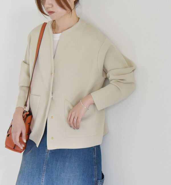 quaranciel「《一部追加予約》quaranciel:〈手洗い可能〉ノーカラー ポケット ニット ジャケット」|ノーカラージャケット|