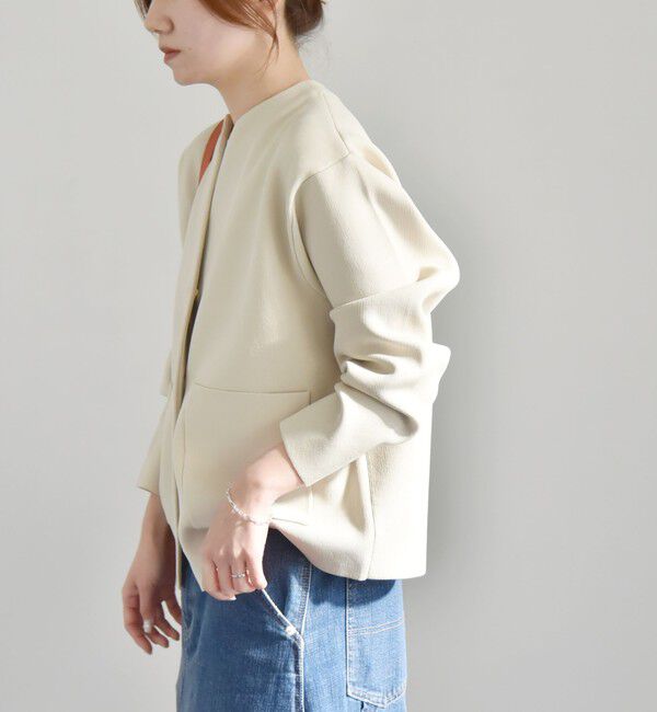 quaranciel「《一部追加予約》quaranciel:〈手洗い可能〉ノーカラー ポケット ニット ジャケット」|ノーカラージャケット|
