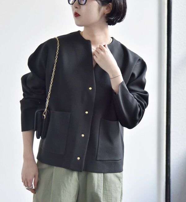 quaranciel「《一部追加予約》quaranciel:〈手洗い可能〉ノーカラー ポケット ニット ジャケット」|ノーカラージャケット|