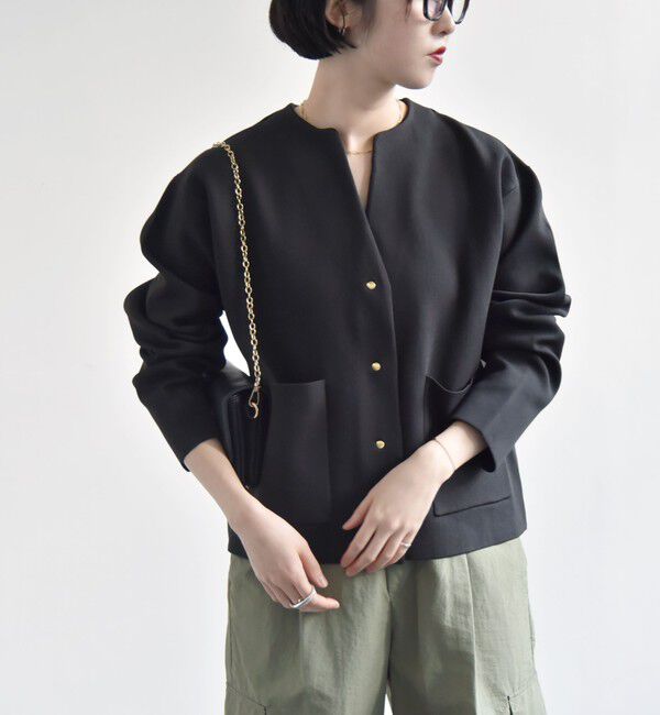 quaranciel「《一部追加予約》quaranciel:〈手洗い可能〉ノーカラー ポケット ニット ジャケット」|ノーカラージャケット|
