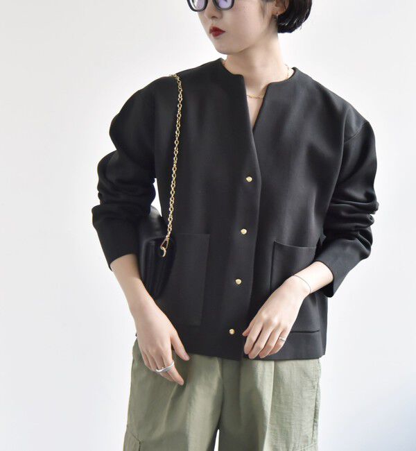 quaranciel「《一部追加予約》quaranciel:〈手洗い可能〉ノーカラー ポケット ニット ジャケット」|ノーカラージャケット|