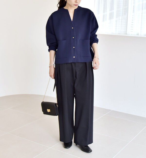 quaranciel「《一部追加予約》quaranciel:〈手洗い可能〉ノーカラー ポケット ニット ジャケット」|ノーカラージャケット|