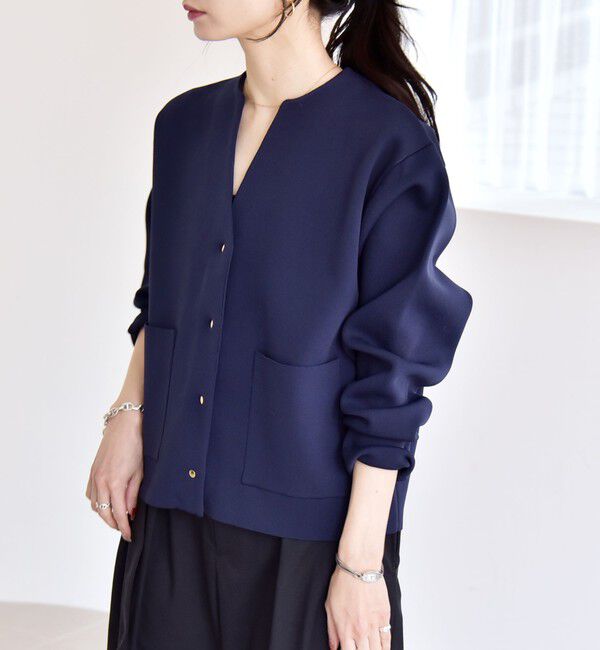 quaranciel「《一部追加予約》quaranciel:〈手洗い可能〉ノーカラー ポケット ニット ジャケット」|ノーカラージャケット|