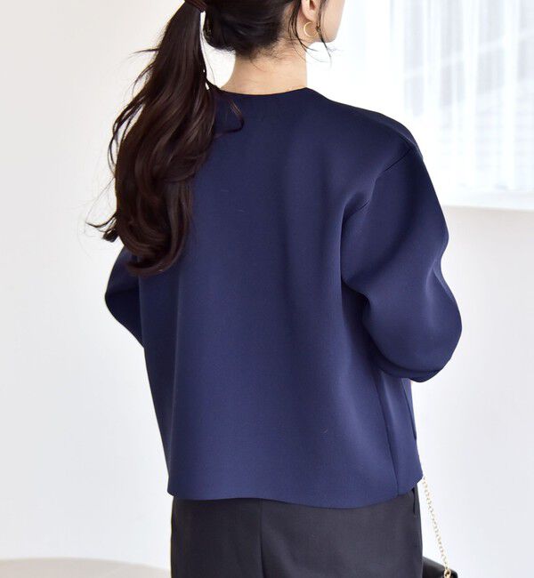 quaranciel「《一部追加予約》quaranciel:〈手洗い可能〉ノーカラー ポケット ニット ジャケット」|ノーカラージャケット|