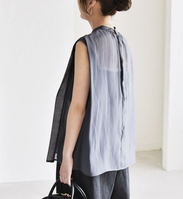 quaranciel「quaranciel:〈洗濯機可能〉シアー ハイネック ノースリーブ ギャザー ブラウス」|シャツ・ブラウス|