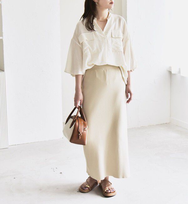 quaranciel「quaranciel:〈手洗い可能〉フレア ハーフスリーブ バンドカラー スキッパー シャツ」|シャツ・ブラウス|