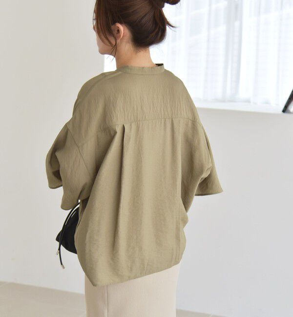 quaranciel「quaranciel:〈手洗い可能〉フレア ハーフスリーブ バンドカラー スキッパー シャツ」|シャツ・ブラウス|