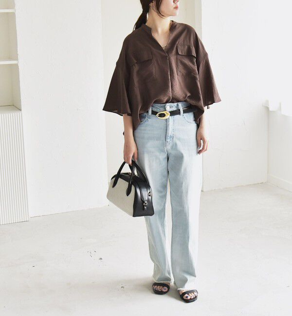 quaranciel「quaranciel:〈手洗い可能〉フレア ハーフスリーブ バンドカラー スキッパー シャツ」|シャツ・ブラウス|