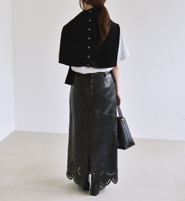 quaranciel「quaranciel: フラワー 刺繍 バック スリット ロング スカート」|スカート|