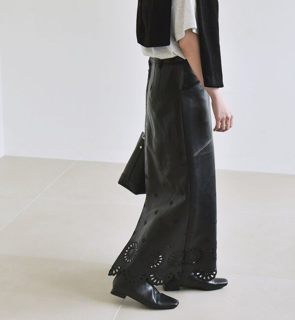 quaranciel「quaranciel: フラワー 刺繍 バック スリット ロング スカート」|スカート|