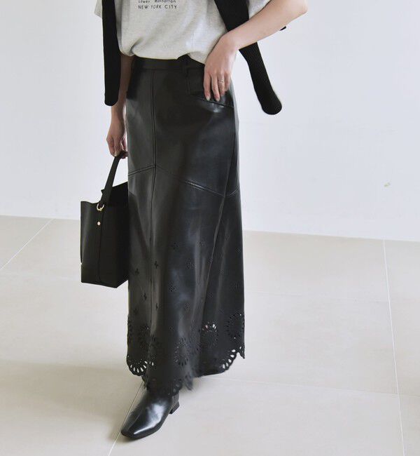 quaranciel「quaranciel: フラワー 刺繍 バック スリット ロング スカート」|スカート|