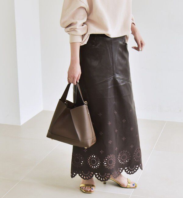 quaranciel「quaranciel: フラワー 刺繍 バック スリット ロング スカート」|スカート|
