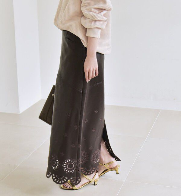 quaranciel「quaranciel: フラワー 刺繍 バック スリット ロング スカート」|スカート|