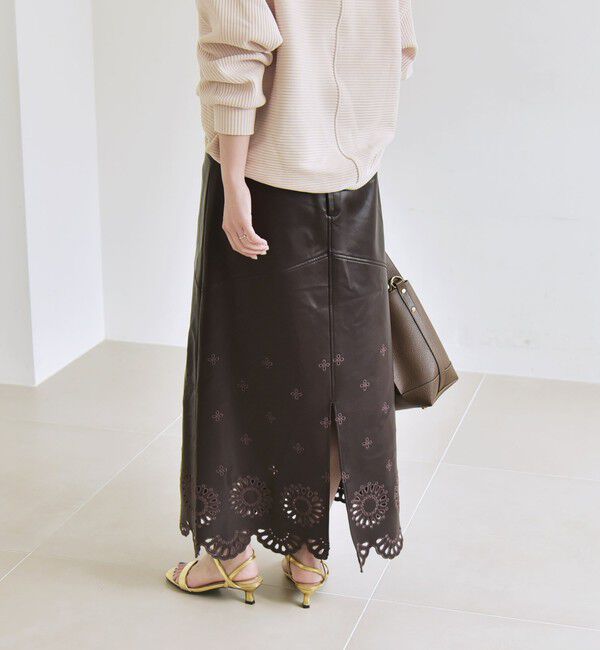quaranciel「quaranciel: フラワー 刺繍 バック スリット ロング スカート」|スカート|