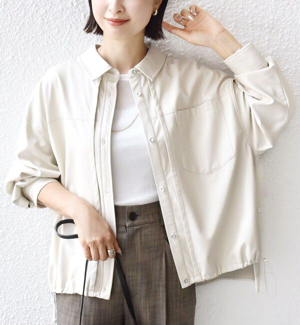 SHIPS for women「【WEB限定】〈手洗い可能〉合成皮革 裾 ドロスト シャツ 羽織」|シャツ・ブラウス|ナチュラル